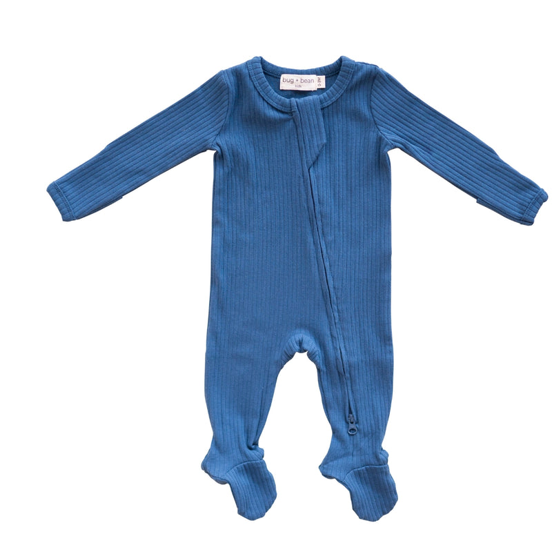 Organic Cotton Ribbed Footie | Ocean Blue