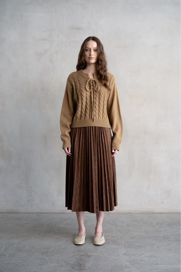 Caroline Cabled Lace Up Sweater