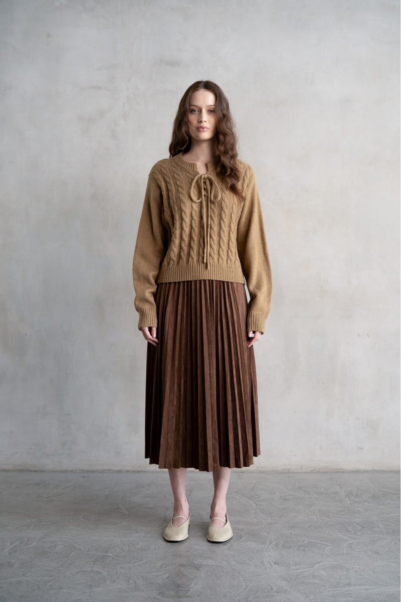 Caroline Cabled Lace Up Sweater