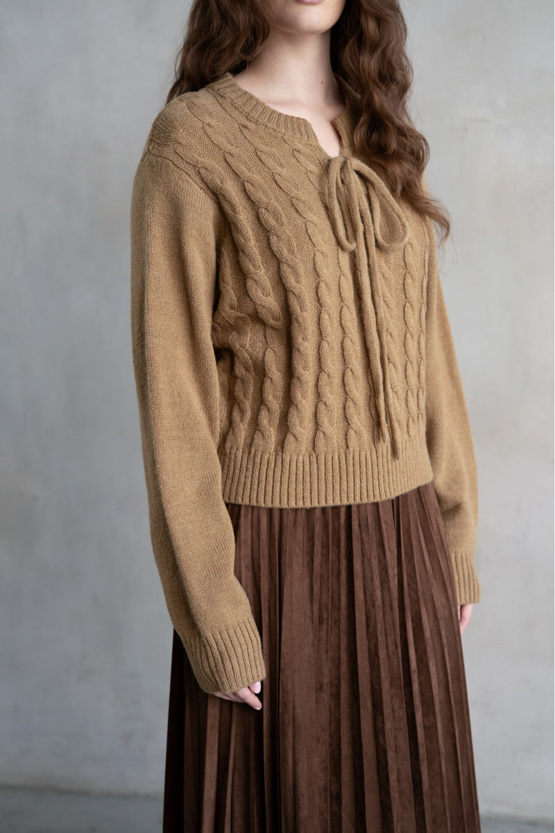 Caroline Cabled Lace Up Sweater