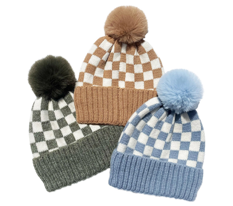 Checker Pom Beanie
