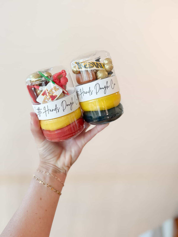 Iowa Hawkeye or ISU Cyclone Football Dough To-Go Jar