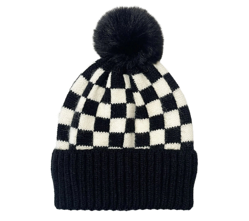 Checker Pom Beanie