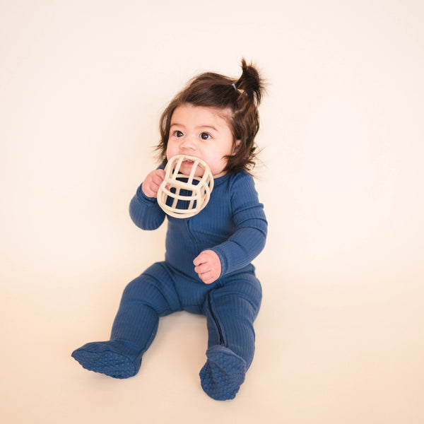 Organic Cotton Ribbed Footie | Ocean Blue