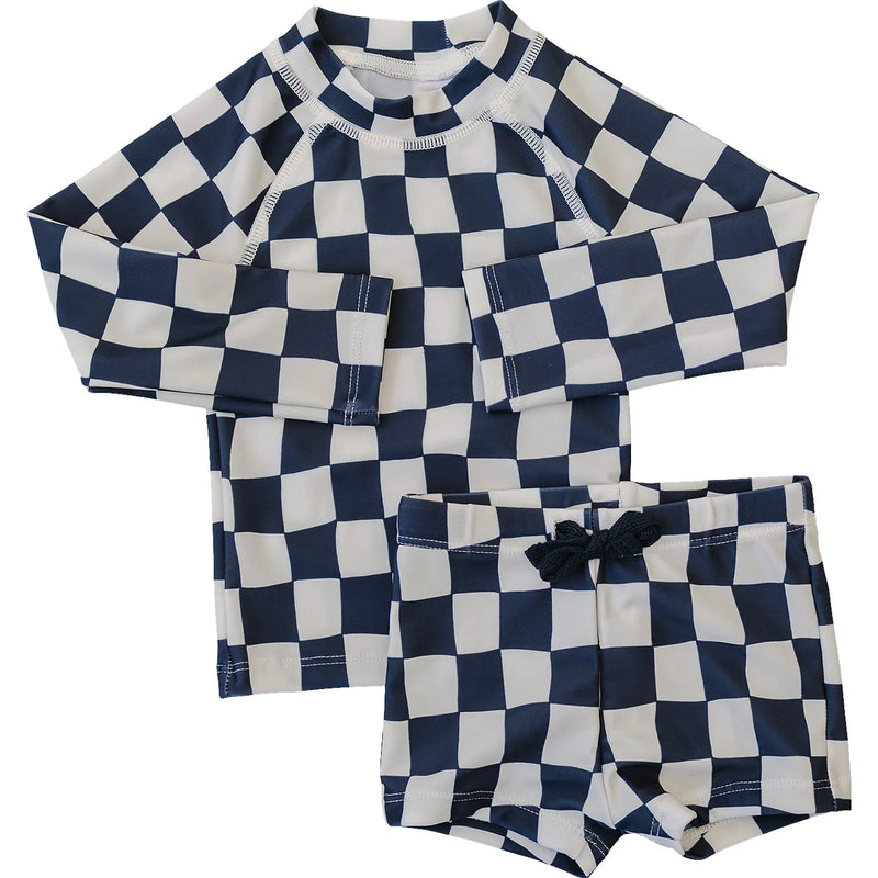 Checkered Long Sleeve Swim Set