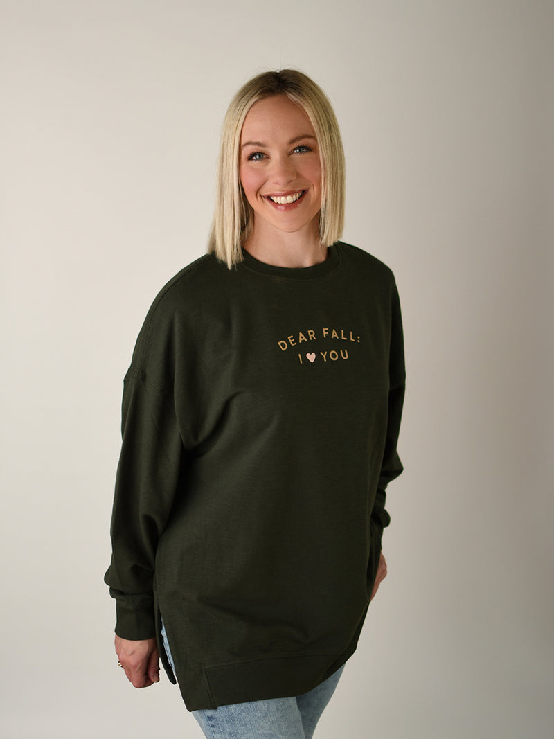 DEAR FALL I LOVE YOU SWEATSHIRT OLIVE Storied Folk Co