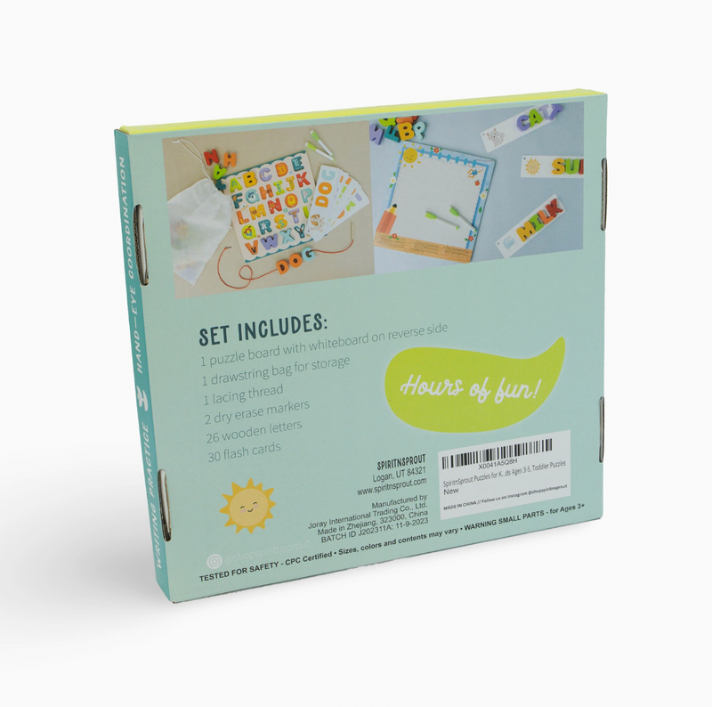 Abc Puzzle Set with Flashcards, Whiteboard, Lacing String and Storage Bag