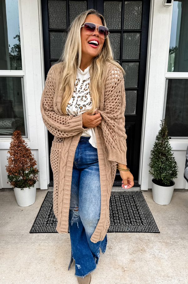 Long Open Knit Cardigan