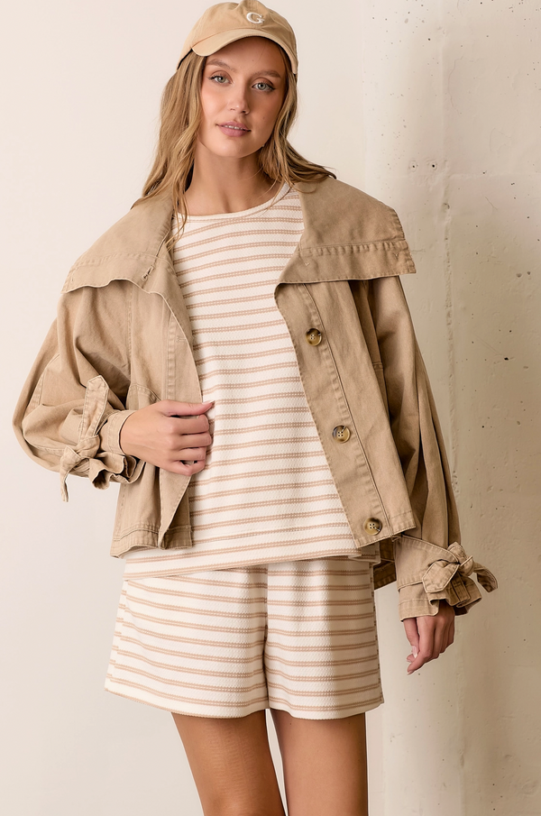Washed Wide Collar Button Closure Jacket