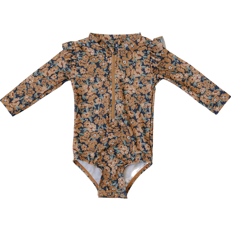 Floral Long Sleeve Ruffle Swimsuit