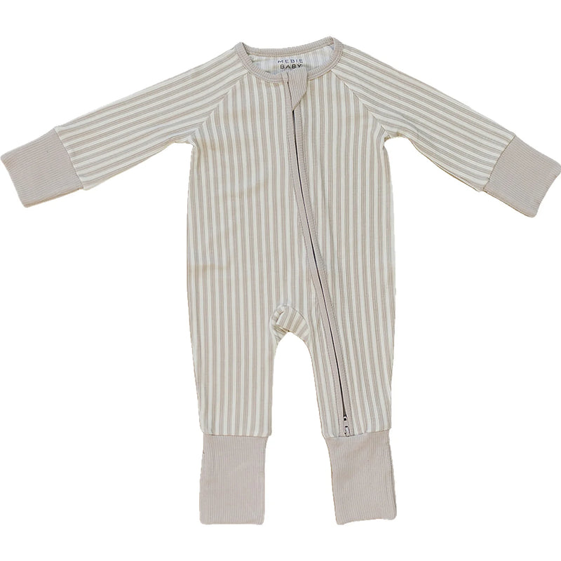 Taupe Stripped Ribbed Bamboo Sleeper