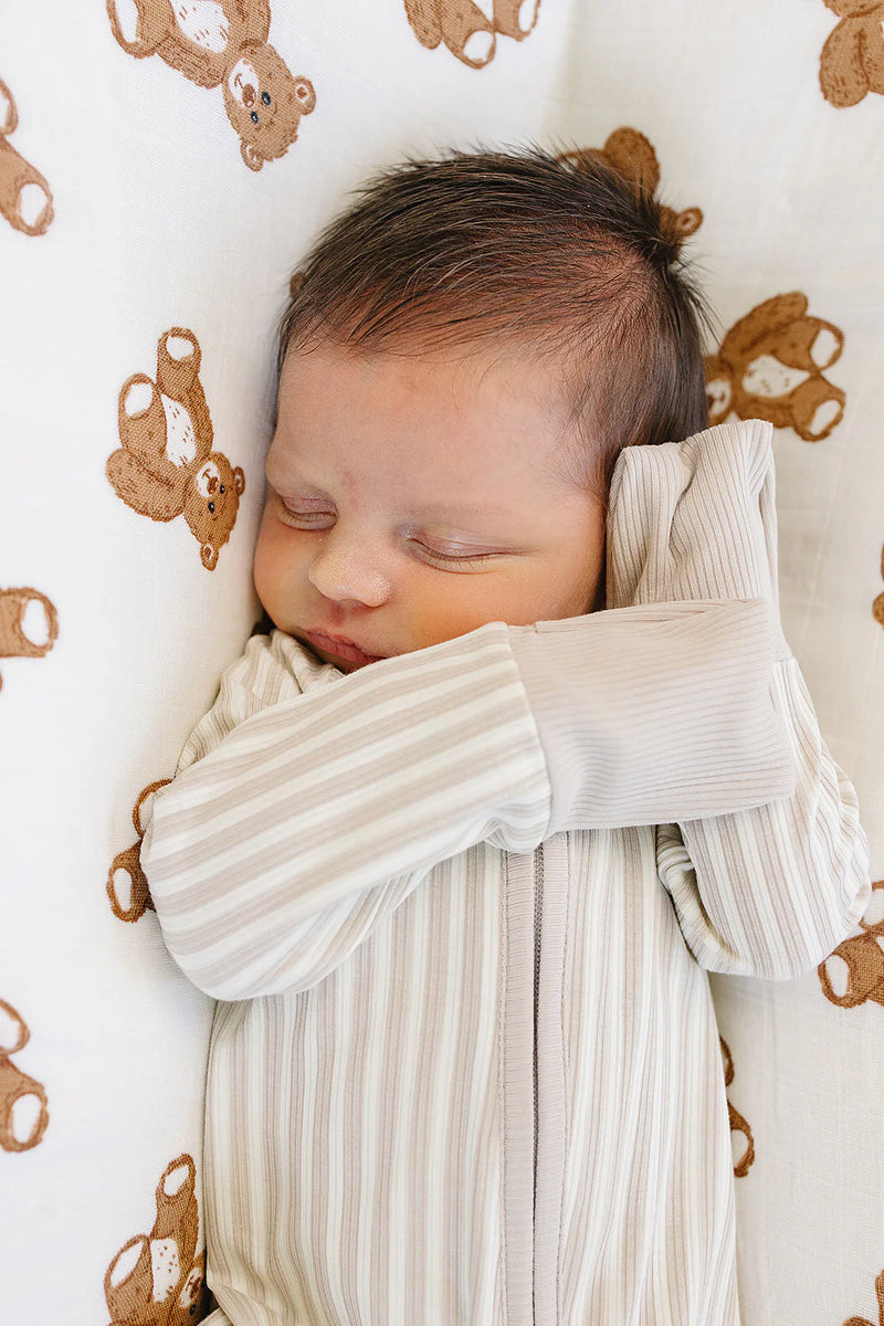 Taupe Stripped Ribbed Bamboo Sleeper