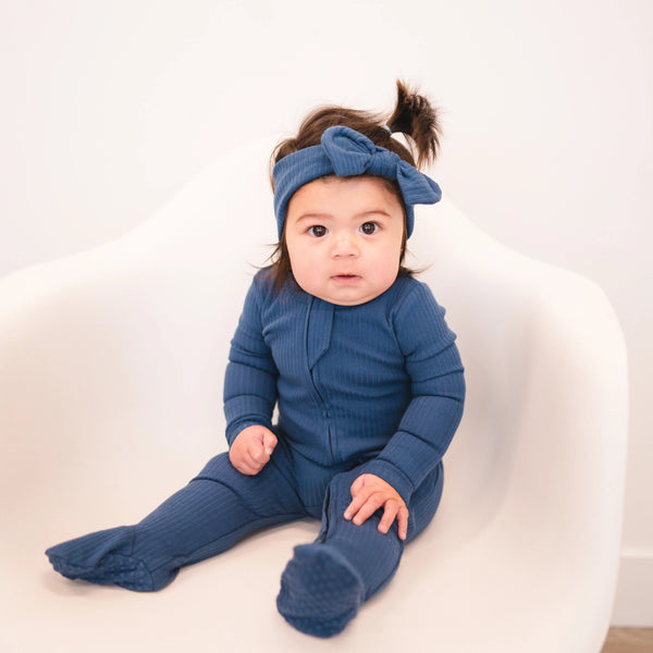 Organic Cotton Ribbed Footie | Ocean Blue