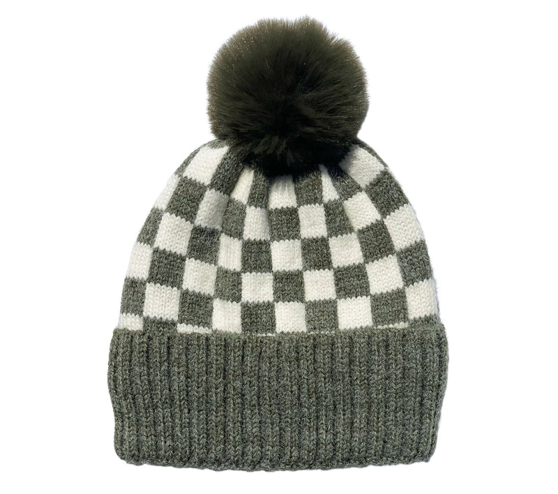Checker Pom Beanie