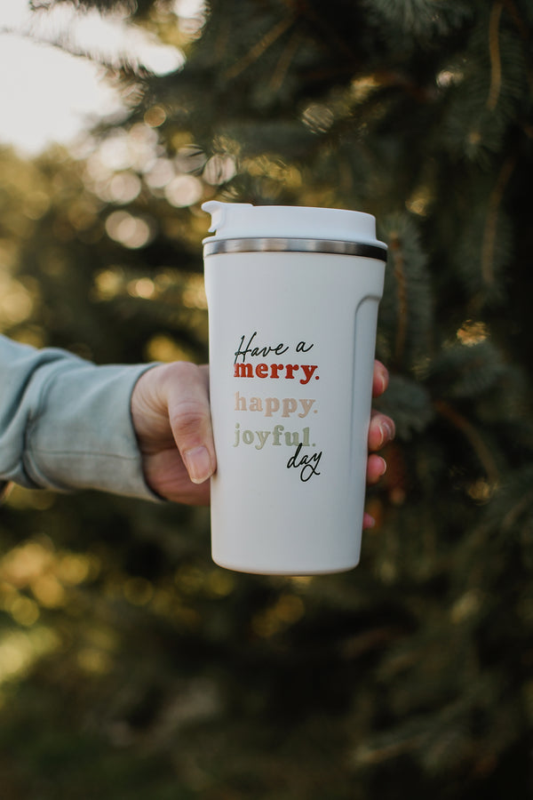 MERRY HAPPY JOYFUL - TUMBLER MUG
