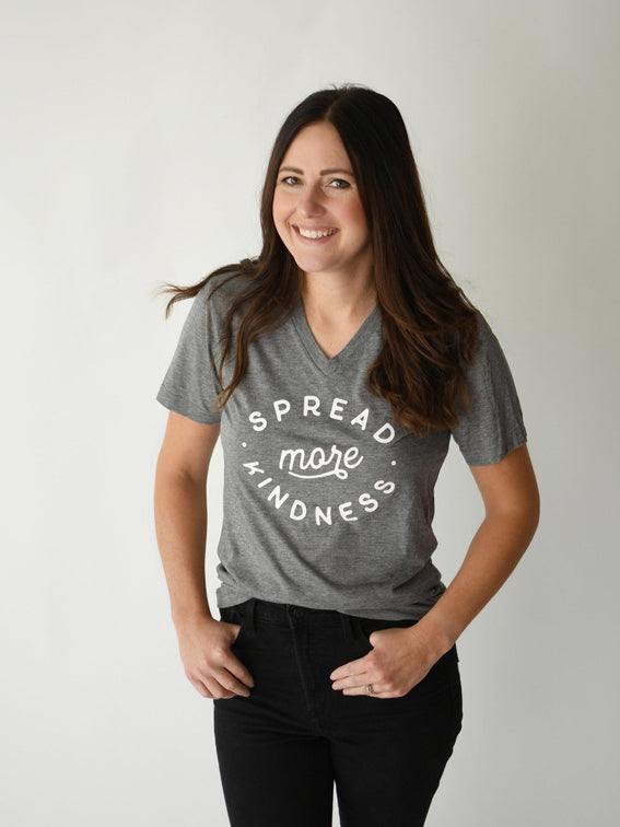 SPREAD MORE KINDNESS TEE IN GRAY V-NECK