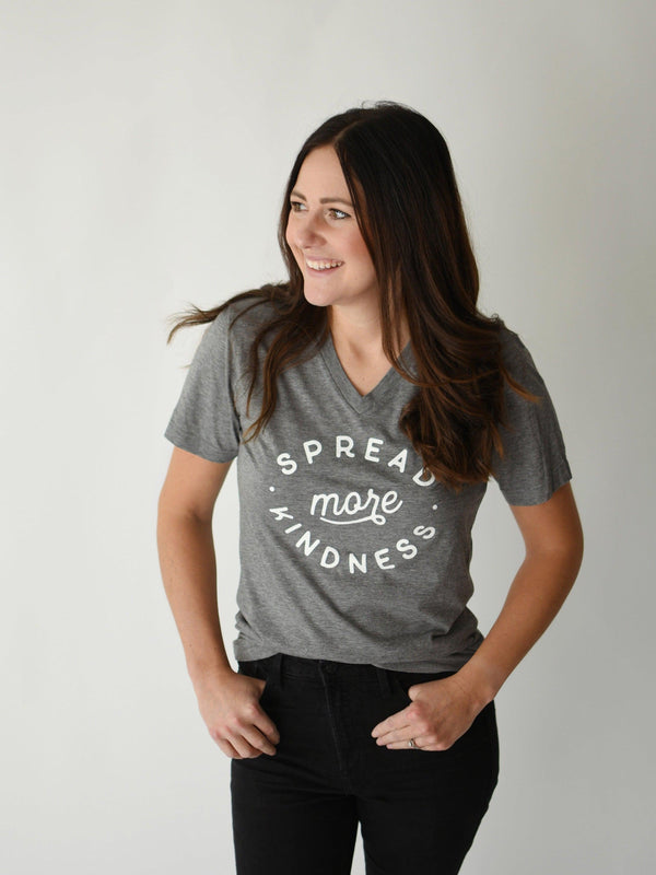 SPREAD MORE KINDNESS TEE IN GRAY V-NECK