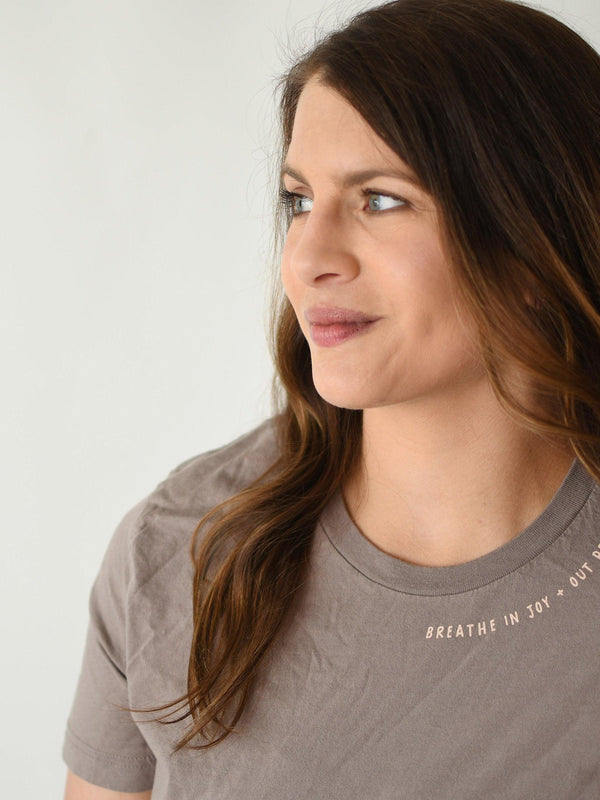 BREATHE IN JOY + OUT PEACE TEE IN MUSHROOM
