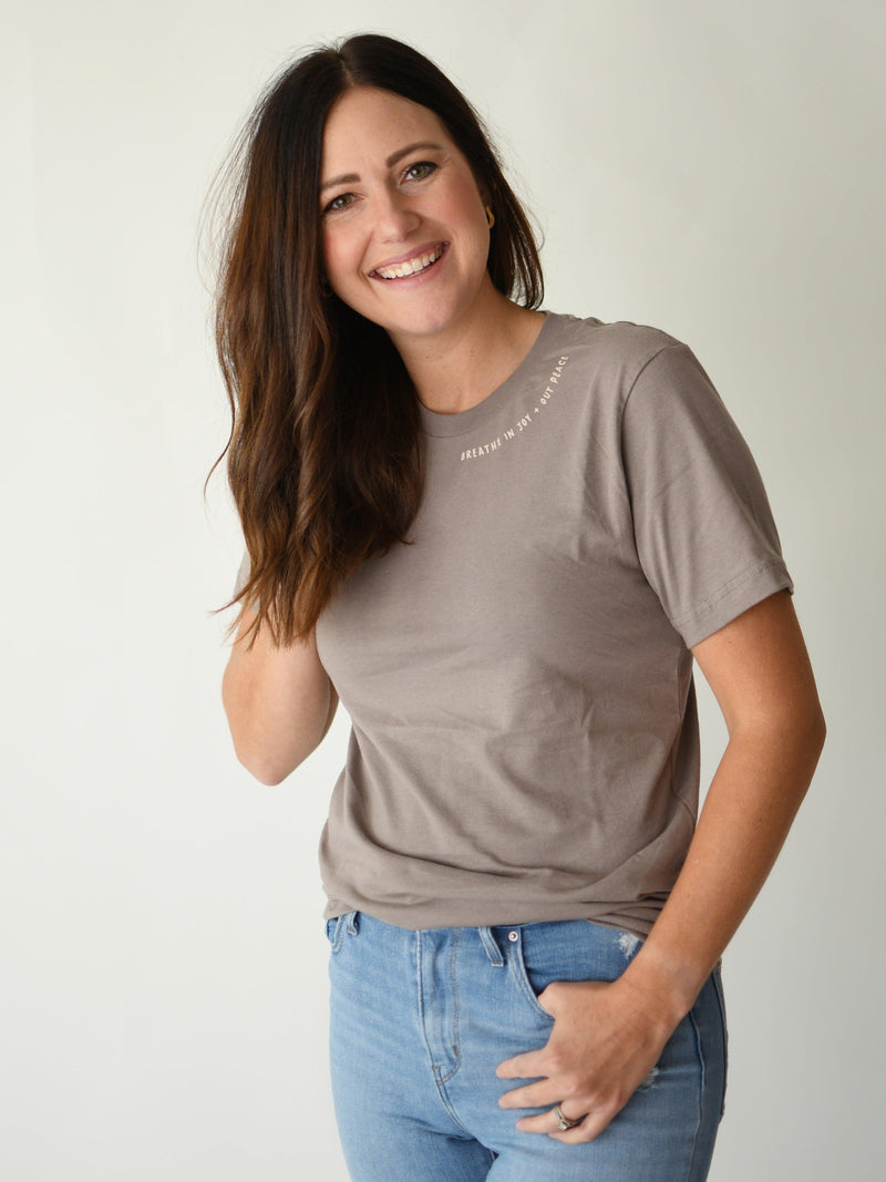 BREATHE IN JOY + OUT PEACE TEE IN MUSHROOM