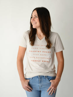 RURAL AMERICA CHECKLIST TEE IN DUST