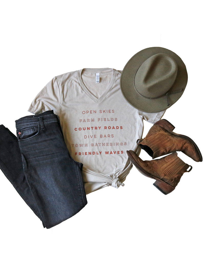 RURAL AMERICA CHECKLIST TEE IN DUST