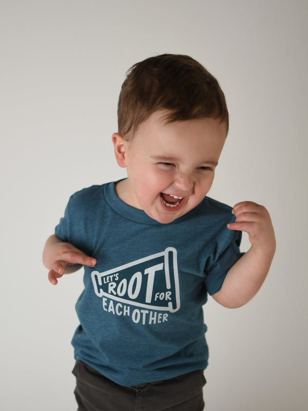 LET'S ROOT FOR EACH OTHER KIDS TEE IN DEEP TEAL