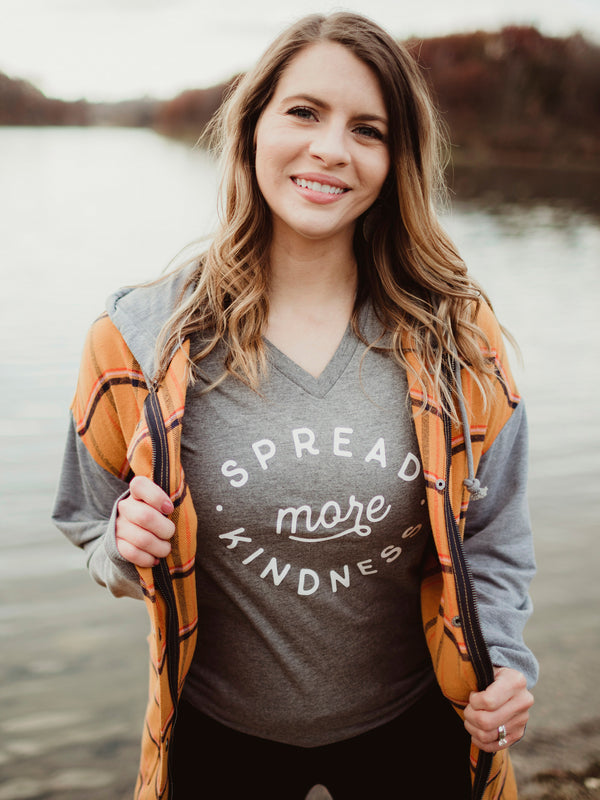 SPREAD MORE KINDNESS TEE | DARK GRAY V-NECK