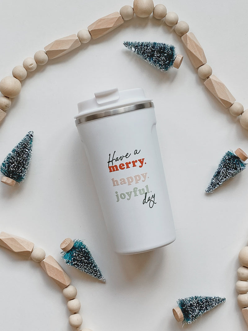 MERRY HAPPY JOYFUL - TUMBLER MUG