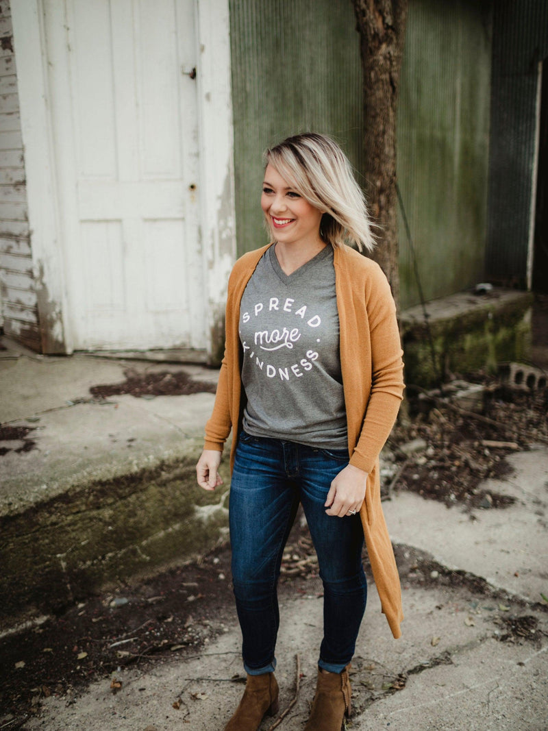 SPREAD MORE KINDNESS TEE IN GRAY V-NECK